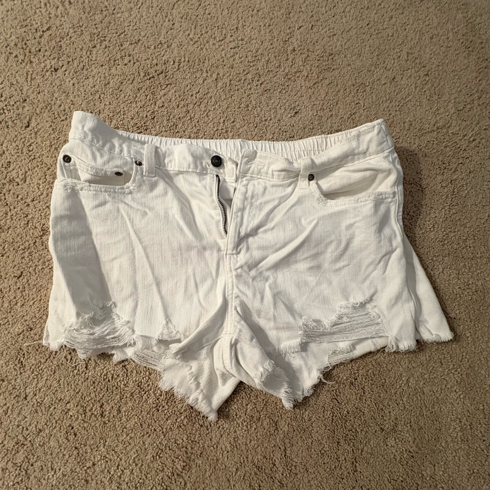 American Eagle Outfitters White Distressed Jean Shorts